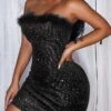 Women‘s Party Dress Sequin Dress Feather Dress Homecoming Dress Black Dress Mini Dress Sleeveless Pure Color Sparkly Glitter Sequins Summer Spring Fall Strapless Fashion Wedding Guest Vacation -Tesla Style zraava1690275798838