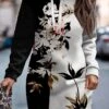 Women's Casual Dress Hoodie Dress Mini Dress Warm Fashion Outdoor Holiday Vacation V Neck Print Floral Loose Fit Red Blue Orange S M L XL XXL -Tesla Style zrabdu1695278373533