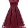 Women's Party Dress Lace Dress Cocktail Dress Midi Dress Wine Navy Blue Short Sleeve Pure Color Lace Spring Fall Winter V Neck Fashion Winter Dress Wedding Guest Vacation 2023 S M L XL XXL -Tesla Style zrsfal1692179947685