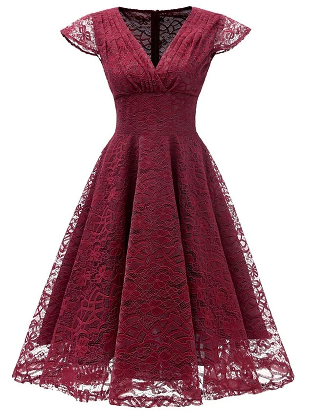Women's Party Dress Lace Dress Cocktail Dress Midi Dress Wine Navy Blue Short Sleeve Pure Color Lace Spring Fall Winter V Neck Fashion Winter Dress Wedding Guest Vacation 2023 S M L XL XXL 3 Women's Party Dress Lace Dress Cocktail Dress Midi Dress Wine Navy Blue Short Sleeve Pure Color Lace Spring Fall Winter V Neck Fashion Winter Dress Wedding Guest Vacation 2023 S M L XL XXL