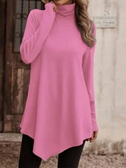 Women's Casual Dress Sweatshirt Dress Plain Dress Mini Dress Patchwork Daily Vacation Going Out Active Fashion Turtleneck Long Sleeve 2023 Loose Fit Black White Pink Color S M L XL XXL Size