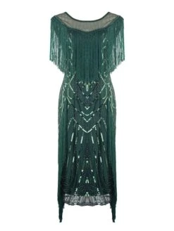 Women‘s Halloween Dress Party Dress Fringe Dress Sequin Dress Midi Dress Green Black Gold Short Sleeve Striped Sequins Spring Fall Crew Neck 1920s Party 2023 Style M L XL XXL 3XL -Tesla Style zsdssy1660818765504