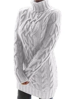 Women‘s Sweater Dress Winter Dress Pullover Knitted Solid Color Basic Casual Chunky Long Sleeve Sweater Cardigans Turtleneck Fall Winter White Black Purple / Regular Fit / Going Out -Tesla Style zsetth1646278225736