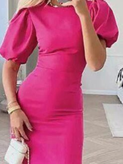 Women's Party Dress Wedding Guest Dress Bodycon Midi Dress White Rose Short Sleeve Pure Color Ruched Summer Spring Fall Crew Neck Fashion Wedding Guest Vacation 2023 S M L XL XXL 3XL -Tesla Style zsrzue1692084091744