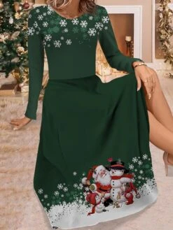Women's Work Dress Casual Dress Swing Dress Fashion Winter Dress Christmas Daily Midi Dress Print Crew Neck Long Sleeve Santa Claus Snowman Regular Fit Wine Navy Blue Blue Fall Winter S M L XL XXL -Tesla Style ztayyd1695350908140