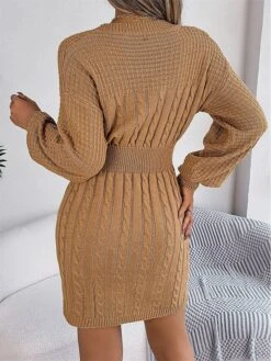 Women's Sweater Dress Winter Dress Jumper Dress Mini Dress Active Pure Color Outdoor Casual Holiday Vacation Crew Neck Long Sleeve Cut Out 2023 Loose Fit Wine Khaki Gray S M L -Tesla Style ztdwhj1697526798651