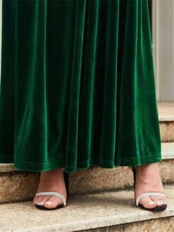 Women's Party Dress Velvet Dress Emerald Green Dress Long Dress Maxi Dress Black Wine Green Long Sleeve Pure Color Lace Up Spring Fall Winter Round Neck Fashion Winter Dress Fall Dress Spring Dress -Tesla Style ztuaac1664430782628