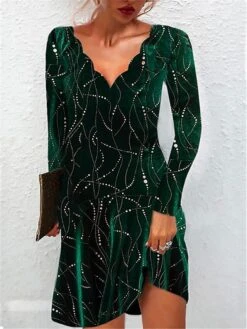 Women's Work Dress Casual Dress Fashion Winter Dress Daily Mini Dress Print V Neck Long Sleeve Ombre Regular Fit Wine Green Fall Winter S M L XL XXL -Tesla Style zvlgoo1695715230846