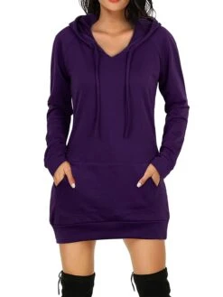 Women's Casual Dress Hoodie Dress Winter Dress Mini Dress Pocket Outdoor Daily Going Out Active Fashion Hooded Long Sleeve 2023 Loose Fit Black Red Navy Blue Color S M L XL XXL Size -Tesla Style zwavdd1693559093651