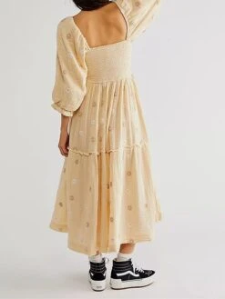 Women's Work Dress Casual Dress Swing Dress Fashion Winter Dress Daily Flared Sleeve Long Dress Maxi Dress Ruched Print Square Neck 3/4 Length Sleeve Floral Loose Fit Black Pink Royal Blue Fall Winter -Tesla Style zwbiwm1695645217507