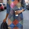 Women's Casual Dress Sweatshirt Dress Mini Dress Warm Fashion Outdoor Vacation Going Out Crew Neck Print Geometric Regular Fit Pink Blue S M L XL XXL -Tesla Style zwevpy1697107809299