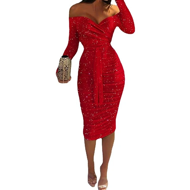Women‘s Cocktail Party Dress Wedding Guest Dress Short Mini Dress Blue Red Black Long Sleeve Elk Snowflake Pure Color Fall Winter Off Shoulder Fashion 2023 S M L XL XXL 7 Women‘s Cocktail Party Dress Wedding Guest Dress Short Mini Dress Blue Red Black Long Sleeve Elk Snowflake Pure Color Fall Winter Off Shoulder Fashion 2023 S M L XL XXL - Image 5