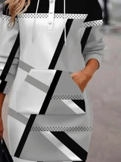 Women's Casual Dress Hoodie Dress Mini Dress Active Daily Outdoor Home Holiday Crew Neck Print Geometric Regular Fit Black S M L XL XXL -Tesla Style zwrcaw1694502671727