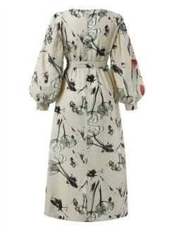 Women's Work Dress Sheath Dress Semi Formal Dress Fashion Long Dress Maxi Dress Print Crew Neck Long Sleeve Floral Loose Fit Army Green Apricot Fall Winter S M L XL XXL -Tesla Style zxnsin1693374195247