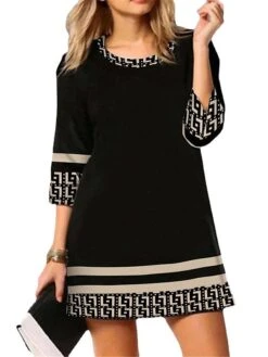 Women's Casual Dress T Shirt Dress Tee Dress Shift Dress Geometric Print Crew Neck Mini Dress Fashion Classic Outdoor Daily 3/4 Length Sleeve Loose Fit Black Summer Spring S M L XL -Tesla Style zxnvwg1673257794899
