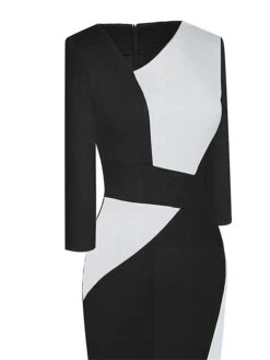 Women's Work Dress Sheath Dress Semi Formal Dress Fashion Midi Dress Patchwork V Neck 3/4 Length Sleeve Color Block Regular Fit Black Red Navy Blue Fall Winter S M L XL XXL -Tesla Style zxwxfb1692610643550