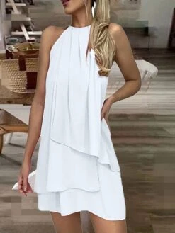 Women's Work Dress Chiffon Dress Black Dress Fashion Mini Dress Layered Crew Neck Sleeveless Plain Regular Fit Black White Pink Summer Spring S M L XL XXL -Tesla Style zycwso1686288639762