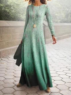 Women's Work Dress Casual Dress A Line Dress Fashion Winter Dress Daily Long Dress Maxi Dress Print Crew Neck Long Sleeve Floral Ombre Regular Fit Pink Blue Green Fall Winter S M L XL XXL -Tesla Style zzaxik1694490800016