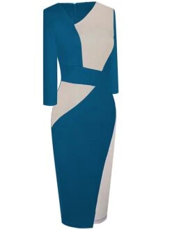 Women's Work Dress Sheath Dress Semi Formal Dress Fashion Midi Dress Patchwork V Neck 3/4 Length Sleeve Color Block Regular Fit Black Red Navy Blue Fall Winter S M L XL XXL -Tesla Style zzgsei1692610637644