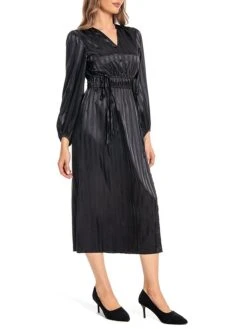 Women's Work Dress Satin Dress Black Dress Fashion Midi Dress Split V Neck Long Sleeve Plain Loose Fit Black Fall Winter S M L XL XXL -Tesla Style zzslig1693464439129