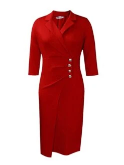Women's Work Dress Blazer Dress Sheath Dress Fashion Winter Dress Office Daily Midi Dress Ruched Button Shirt Collar Long Sleeve Plain Regular Fit Black Red Green Fall Winter S M L XL XXL -Tesla Style zzswkz1695267070931