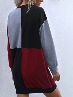 Women's Casual Dress Hoodie Dress Mini Dress Fashion Daily Outdoor Home Vacation Crew Neck Patchwork Print Loose Fit Blue Army Green Dark Gray S M L XL -Tesla Style zzxdnp1693535793968